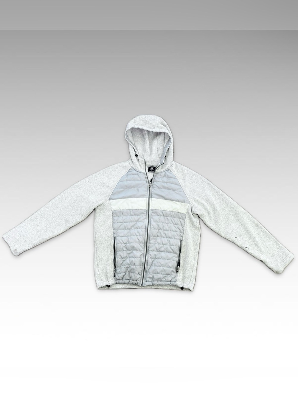 New Balance Men’s Light Gray Quilted & Knit Hoodie – Size Small
